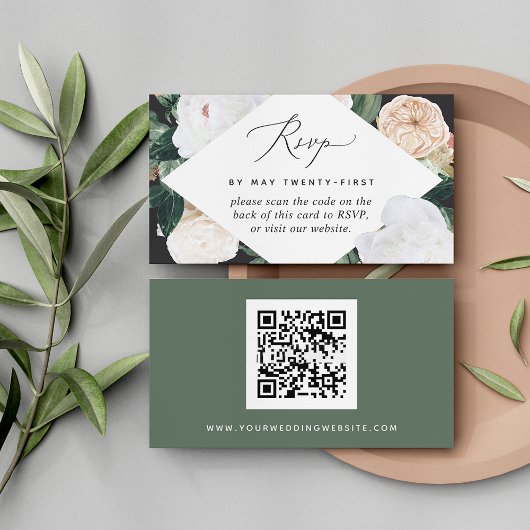 Boho Blooms Wedding QR Code RSVP Card