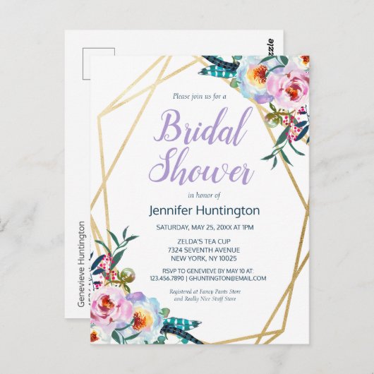 Boho Bloral Bridal Dusche Einladung Postkarte (Vorne/Hinten)