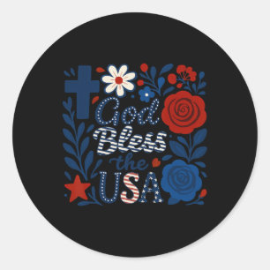 Boho Bloral God segne die USA am 4. Juli Blume G Runder Aufkleber