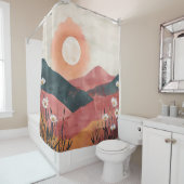 Boho Bloral Mountain Sunset - Rustikale Natur Duschvorhang (Beispiel)
