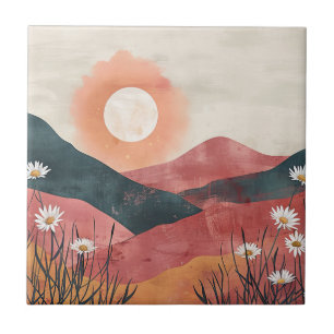 Boho Bloral Mountain Sunset - Rustikale Natur Fliese