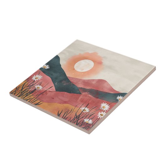 Boho Bloral Mountain Sunset - Rustikale Natur Fliese (Seite)