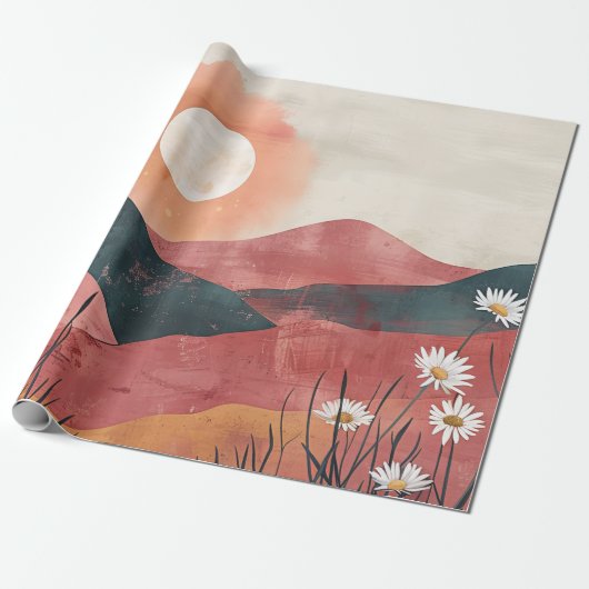 Boho Bloral Mountain Sunset - Rustikale Natur Geschenkpapier (Ungerollt)