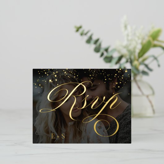 Boho Bloral Orange und Blush Pink Foto Hochzeit Folie Einladungspostkarte (Stehend vorne)