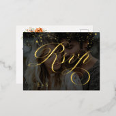 Boho Bloral Orange und Blush Pink Foto Hochzeit Folie Einladungspostkarte (Vorderseite/Rückseite)