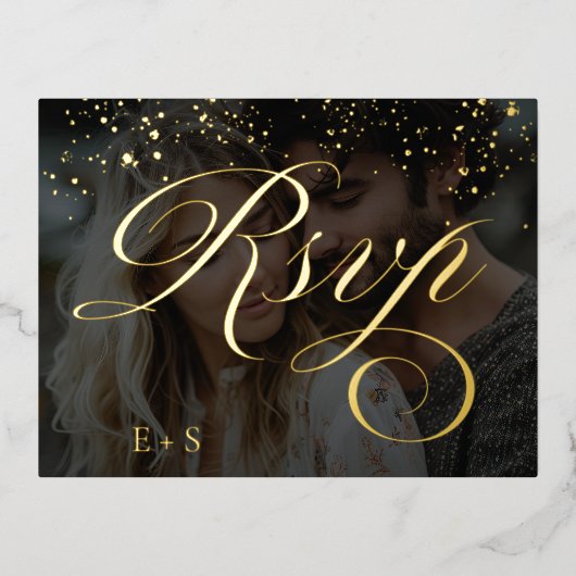 Boho Bloral Orange und Blush Pink Foto Hochzeit Folie Einladungspostkarte (Vorderseite)