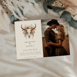 Boho Bloral Skull Western Hochzeit Speichern Sie d Postkarte