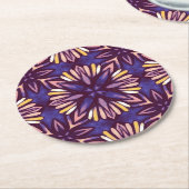 Boho Blossom: Lila künstlerisches Muster Runder Pappuntersetzer (Angewinkelt)