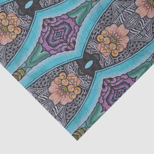 Boho Blue Abstrakt Graphic Pattern Seidenpapier (Ausschnitt)