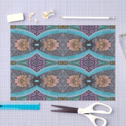Boho Blue Abstrakt Graphic Pattern Seidenpapier (Handwerk)