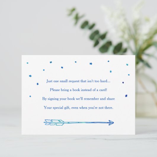 Boho Blue Adventure Themed Book Request Cards Begleitkarte (Stehend Vorderseite)