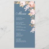 Boho Blue and Blush Peonies Wedding Menu Card Menükarte (Vorderseite)