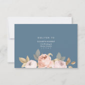 Boho Blue and Blush Peonies Wedding RSVP Card Dankeskarte (Rückseite)