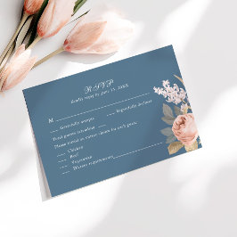 Boho Blue and Blush Peonies Wedding RSVP Card Dankeskarte