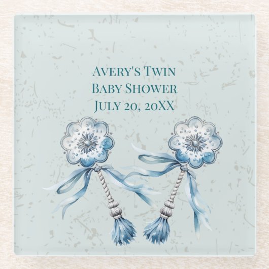 Boho Blue Baby Rattle Glasuntersetzer (Vorderseite)