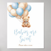 Boho Blue Balloon Bear Baby Babies sind süß Poster (Vorne)