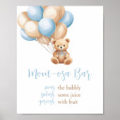 Boho Blue Balloon Bear Baby Dusche Mama Osa Bar Poster (Vorne)