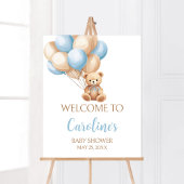 Boho Blue Balloon Bear Baby Dusche Willkommen Poster