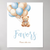 Boho Blue Balloon Bear Baby Shower Favoriten Poster (Vorne)