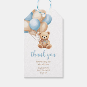 Boho Blue Balloon Bear Baby Shower Fevor Tags Geschenkanhänger