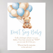 Boho Blue Balloon Bear Baby Shower Say Baby nicht Poster (Vorne)