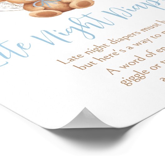 Boho Blue Balloon Bear Baby Spate Night Diapers Poster (Ecke)