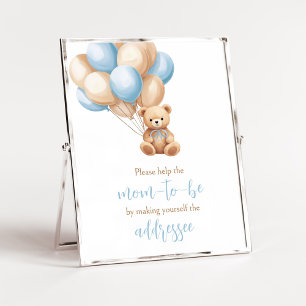 Boho Blue Balloon Bear Envelope Station Poster