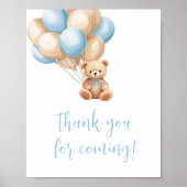 Boho Blue Balloon Bear Vielen Dank für Ihr Kommen Poster (Vorne)