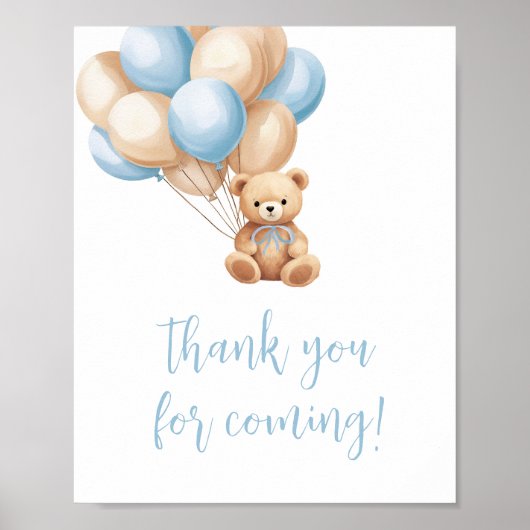 Boho Blue Balloon Bear Vielen Dank für Ihr Kommen Poster (Vorne)