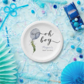 Boho Blue Balloon Oh Boy Baby Shower Pappteller (Party)