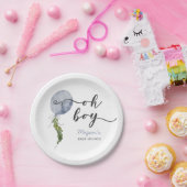 Boho Blue Balloon Oh Boy Baby Shower Pappteller (Party)