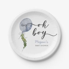Boho Blue Balloon Oh Boy Baby Shower Pappteller