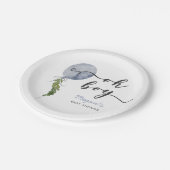 Boho Blue Balloon Oh Boy Baby Shower Pappteller (Schrägansicht)