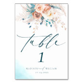 Boho Blue Beach Floral Wedding Tischnummer (Vorderseite)