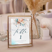Boho Blue Beach Floral Wedding Tischnummer