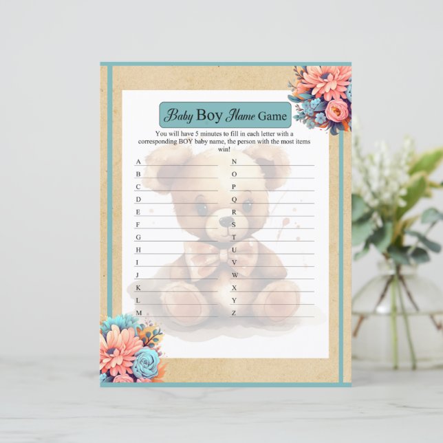 Boho Blue Bear Baby Boy Name Game (Stehend Vorderseite)