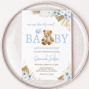 Boho Blue Bear Baby Dusche Einladung
