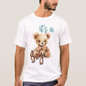 Boho Blue Bear Baby Dusche Es ist ein Junge T-Shirt (Vorderseite)