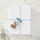 Boho Blue Bear Baby Dusche Geschenkanhänger (Mit Garn)