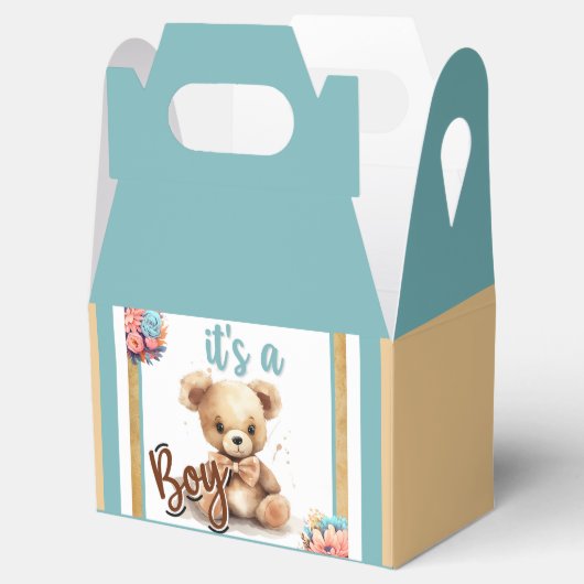 Boho Blue Bear Baby Dusche Geschenkschachtel (Geöffnet)