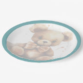 Boho Blue Bear Baby Dusche Pappteller (Schrägansicht)