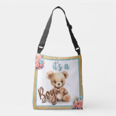 Boho Blue Bear Baby Dusche Tragetaschen Mit Langen Trägern (Vorderseite)