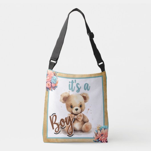 Boho Blue Bear Baby Dusche Tragetaschen Mit Langen Trägern (Vorderseite)
