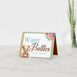 Boho Blue Bear Baby Dusche Wasser Flasche Tisch Karte