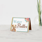 Boho Blue Bear Baby Dusche Wasser Flasche Tisch Karte (Vorderseite)
