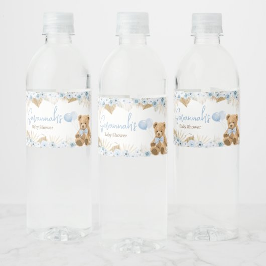 Boho Blue Bear Baby Dusche Wasserflaschenetikett (Flaschen)
