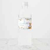 Boho Blue Bear Baby Dusche Wasserflaschenetikett (Vorderseite)
