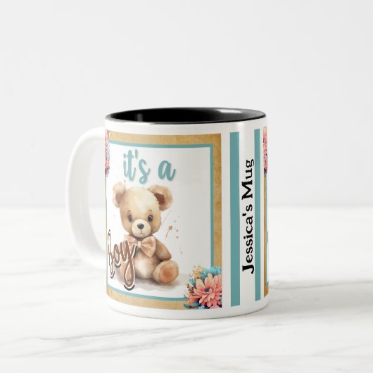 Boho Blue Bear Baby Dusche Zweifarbige Tasse (Vorderseite Links)
