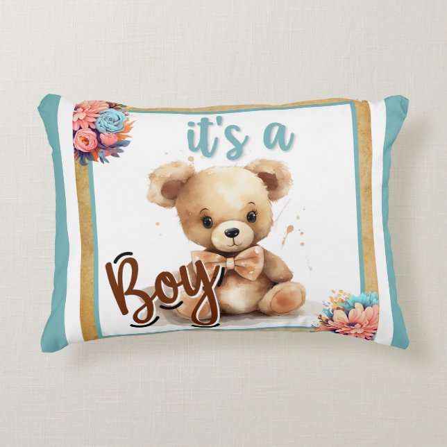 Boho Blue Bear Baby Duschkopf Kissen (Vorderseite)