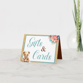 Boho Blue Bear Babydusche Geschenke und Karten